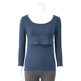 あったかインナー ホットコット・産後用おしりすっぽり授乳口付クルーネック八分袖 アンティークネイビー サイズ：Ｓ