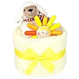 グランパパ ギフトセット おもちゃケーキ ご出産祝い ひつじの布ラトルとHABAサニーのケーキ (イエロー)