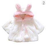 Nice Days（ナイス　ディズ） ベビー服 秋冬 コート 女の子 ポンチョ マント フード付き 可愛い うさぎの耳 暖かい 防寒 柔らかい ふわふわ キッズ ガールズ (90, 白)