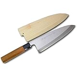 堺一文字光秀 和包丁 サビに強い ステンレス 白銀 霞研 片刃 出刃 イチイ八角柄 白サヤ付き 225mm
