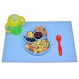 1Swish - Silicone Baby Placemat Plate - One Piece Smiling Bird Mat (Blue) by 1Swish