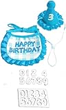 RMY.H犬 誕生日 帽子 犬 誕生日グッズ 犬 猫用 誕生日グッズ 3個セット 可愛い 飾り付け バースデー よだれかけ 記念日 誕生日 (ブルー)