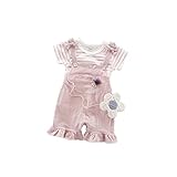 夏カバーオール かわいいストライプＴシャツ 女の子の服 Pojour 1-6歳キッズ用 2セット 子供ギフト 綿 通気 ピンク(100cm)