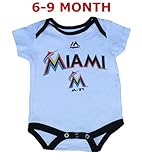 Miami Marlins幼児サイズ6 – 9か月Wordmark &チームロゴOnesie /ボディスーツ – ホワイトクリーパー