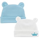 [スリーマッシュルーム] ベビー 帽子 新生児 キャップ 赤ちゃん くま耳付き ベビー ぼうし 2枚セット 男の子 女の子 刺繡 あったか かわいい もこもこ 春夏秋冬 通年使用 出産祝い