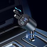 ZUKIDA 引き込み式車載充電器【120W 超急速充電】4台同時充電 4ポート 20W PD & 20W USB-A ポート & 66W 2in1の充電ケーブル 同時高速出力 高速車の充電器 PD3.0対応 ・12V-24V車対応Lightning Android、タブレット 高速充電 引き込み式ケーブル 31.5 インチ(Black81-2)