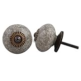 IndianShelfのセット20ハンドメイドセラミックCrackleキャビネットノブワードローブPulls家具ハンドル 20 Knobs 1.5" ベージュ CRACK-131-1-20