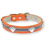 [LaLUCA GOODS] 犬 首輪 猫 首輪 小型犬 中型犬 おしゃれ 革 定番 犬用 首輪 PU レザー 反射 散歩 かわいい 肉球 足跡 オレンジ S