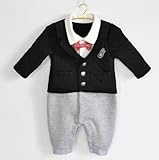 ＣＴＶshop （シーティーブイショップ）オリジナル袋付きベビー服 スーツ風 ロンパース 赤ちゃん カバーオール 新生児 長袖 春秋着 子供服 蝶ネクタイ キッズ フォーマル 男の子 出産祝い 写真撮