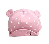 Effiku(エフィック )ベビー キッズ 可愛い 耳付き キャップ 帽子 UV 日よけ ハット 男の子 女の子 水玉 笑顔柄 (ピンク)