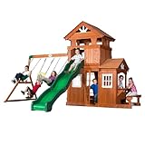 Backyard Discovery Shenandoah オールシダー木製プレイセット ブランコセット ベルトブランコ2個 グライダー 10フィートウェーブスライド カバー付き 上下プレイハウス プレイキッチン ロックウォール アウトドアベンチ