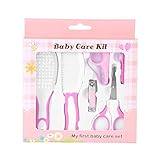 ネイルケア 4点セット ベビーレーベル ネイルケアセット 赤ちゃん爪切りセット ベビーケア用品　持ち運び便利 キッズ ヘアブラシ 爪やすり ハサミ　(ピンク)