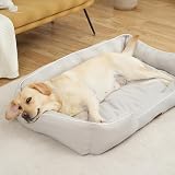 EMME 一体型犬用ベッド ペットベッド 掃除やすい 洗える ペットソファー 丈夫 耐久性 オックスフォード生地 通気 蒸れにくい 犬猫用 あごのせ オールシーズン タオルベッド ペットクッション 滑り止め 小型犬、中型犬、大型犬 50x36x9cm グレイッシュホワイト Sサイズ