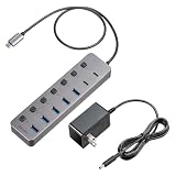 イーサプライ USBハブ 7ポート タイプC接続 ACアダプタ付 USB充電器 セルフパワー A×5ポート C×2ポート 個別スイッチ付 USB3.2/5Gbps コンパクト グレー EZ4-HUBC32GM