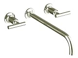 KOHLER K-T14416-4-SN Purist Two-Handle Wall-Mount Lavatory Faucet Trim with 12", 90-Degree Angle Spo