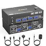 USB 3.0スイッチ ノートパソコン2台用 KCEVE 10Gbps 2イン4出力 スイッチャー 2台 PCシェア 4USBデバイス プリンター、スキャナー、マウス、キーボード、Type C-Cケーブル2本付き