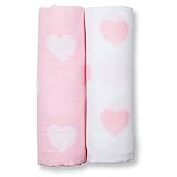 lulujo Baby Modern Me Collection 2-Piece Cotton Muslin Swaddling Blanket, Pink Hearts
