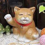 信楽焼　猫　ねこ　ネコ　招福（茶）【ok-0024】　陶器　しがらき焼　焼き物　動物　置物　ガーデンオーナメント　庭 縁起物　招き猫 (茶)