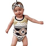 Domybestベビー服 女の子 ロンパース ロンパース+ヘアバンド 2点セット ジャンプスーツ カバーオール スリングロンパース ボディスーツ オーバーオール ホルターネック 夏 プリント 袖無し 