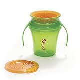 JUICY! WOW Baby Cup Translucent Green cup and handle assembly & Orange freshness lid and valve by Wo