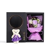 MINENA ソープフラワー 石鹸 花 バﾗ 花束 可愛い熊付き 香り付き ギフト プレゼント 母の日 誕生日 女性 (パープル)