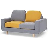 LOWYA（ロウヤ） ソファ ソファー 2P 2人掛け 2.5人掛け リバーシブル バイカラー ポケットコイル リビングソファー ワンルーム ファブリック 天然木脚 イエロー/グレー