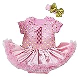 [キッズコーナー] Birthday Bling 1st ゴールドのドット ロンパース ボディスーツ ベビー服 子供チュチュ Nb-18m (ピンク, Medium) [並行輸入品]