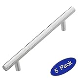 Lizavo 701-128SN Satin Nickel Cabinet Hardware Solid Euro Style T-bar Handle Pull- 5" (128mm) Hole C