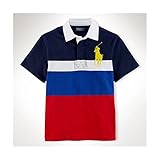 Ralph Lauren（ラルフローレン）：ラガーチェストポロシャツ（3/3T) Polo Ralph Lauren Little Boy's Big Pony Striped Rugby, Navy