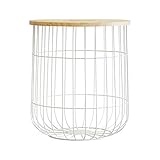 エア・リゾーム バスケット 収納 かご ふた付き サイドテーブル おしゃれ ワイヤーバスケットテーブル BASQUE(バスク) ホワイト×ナチュラル