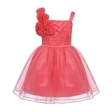 (フィーショー)FEESHOW 子供ドレス キッズドレス ワンピース ベビーワンピース 女の子 女児 ガールズ フォーマル 発表会 結婚式 入園式 演奏会 リボン飾り スイカレッド 80