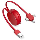 充電ケーブル 巻き取り 3in1 iPhone マルチ充電ケーブル 短い 1M 高速データ転送 2.1A 充電 アイフォン 充電ケーブル Haoano lightning/Type C/Micro USB 充電コード iPhone 16/15/14/13/12/SE/iPad Air/Mini/OPPO Reno 11A/10 pro/Galaxy S24 Ultra/S23 レッド