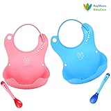 Raymoon 　食事用スタイ ベビー　エプロン　赤ちゃん用ビブ　シリコン　ポケット付き 軽量　柔らかい 食事こぼしキャッチ　折り畳み可　プレゼント　出産祝い　洗いやすい　防水　調整可能　組合1