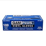 Gam Plusビニール手袋、粉末、不透明、非滅菌100 ctボックス