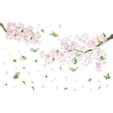 Amazon ウォールステッカー 桜 花 木 蝶 植物 おしゃれ 春 さくら サクラ 壁シール 桜吹雪 鳥 鶯 フラワー 壁紙 北欧 キッチン カフェ モダン 葉 チョウ 窓 ガラス 花びら 玄関 綺麗な色 ピンク 応接間 京風 お祝い 風景