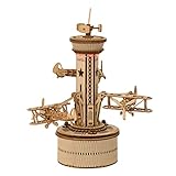 つくるんです®日本語説明書付 3D 動く！LED・オルゴール付きオルゴールウッドパズル シリーズ (コントロールタワー)