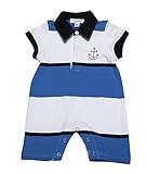 Oceankids 赤ちゃん男の子赤ちゃん女の子赤ちゃんのアウターストライプジャンプスーツ、ポロカラーの青と白 12-18 ヶ月