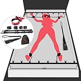 Sexyhot SMグッズ SM拘束具 ベッド拘束 開脚 手枷 足枷 鞭 アイマスク 拘束プレイ 調節可能 固定ベルト 痛くない 男女兼用 収納袋付き 6点セット