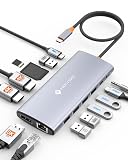 14-in-1 8K@30Hz 3画面出力 デュアル 4K@60Hz 40cm延長ケーブル USB C type-c ドッキングステーション NOVOO USB C ハブ【DP+2 HDMI+5 USB+USB C 5Gbps+PD 100W急速充電+SD+TF+RJ45+3.5mmオーディオ+マイク】NEC/FCCL/Dynabook/MacBook ProM1M2/iPhone 15