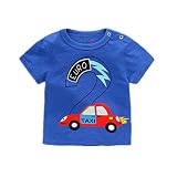 Elfin Park ベビー Ｔシャツ 半袖 トップス 数字1-6 お揃い 車 プリント お誕生日服 子供 男の子 女の子 記念日 プレゼント 1-6歳 ブルー 130