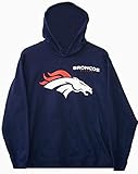 Denver Broncos大人用大きなフード付きチームロゴプルオーバースウェットシャツ – ネイビーブルー
