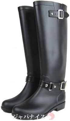 Amazon レインブーツ バック ファスナー 付 レディース ロングブーツ L ブラック レインシューズ