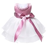 (アイム)iiniim　ベビー　赤ちゃん　チュチュ　プリンセス　パーティー　ドレス　真珠ネック　ノースリーブ　結婚式　リボン飾り　ワンピース　0-9月 ピンク＆ホワイト 80
