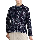 [FLUTE.MF] レディース プルオーバー ミセス 長袖 ロンT ストレッチ プリント 英字 大きいサイズ ゆったり カットソー トップス ハイネック 秋冬(ネイビー, M)