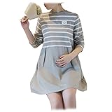Spinas(スピナス) マタニティ ウェア ワンピース ボーダー 柄 全２色 （グレー、ブラック） (L, グレー)