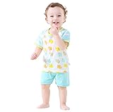 ベビー パジャマ 遊び着 夏 半袖 可愛い 象 オレンジ 水色 80cm~100cm (100cm, 水色)