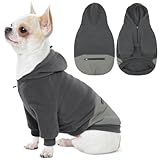 IECOii 犬 パーカー ソフト 調節可能 防寒 フリース 犬服 背面に大容量ポケット付き 袖あり 犬 服 冬 室内外着用 小型犬 チワワ グレー XS