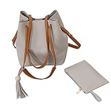 FairySu レディース ショルダーバッグ トートバッグ 2点セットミニポーチ付き レザー 鞄 通勤 通学 大容量 (グレー) [並行輸入品]