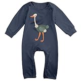 鳥 ダチョウ 飛べない鳥 野生動物 ベビー長袖 ロンパース 女の子 男の子 綿100%Navy