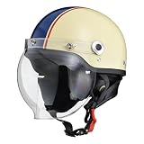 [リード工業] バイクヘルメット ジェット CROSS バブルシールド付き アイボリー×ネイビー CR-760 - FREE (頭囲 57cm~60cm未満)